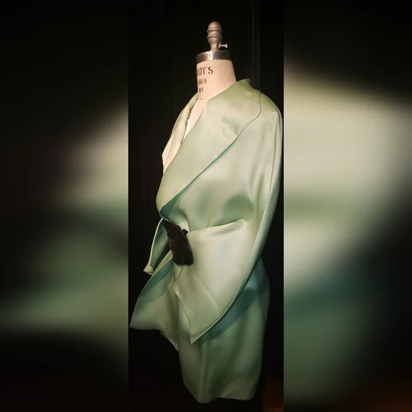 Oscar de la Renta double sided 100% Charmeuse silk Mint kimono oversized Jacket - Picture 2 of 16